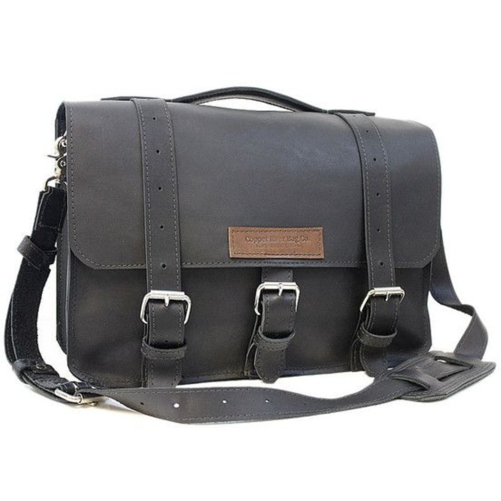 Copper River Men's Black Leather Sierra Belmar BuckHorn Laptop Messenger Bag
